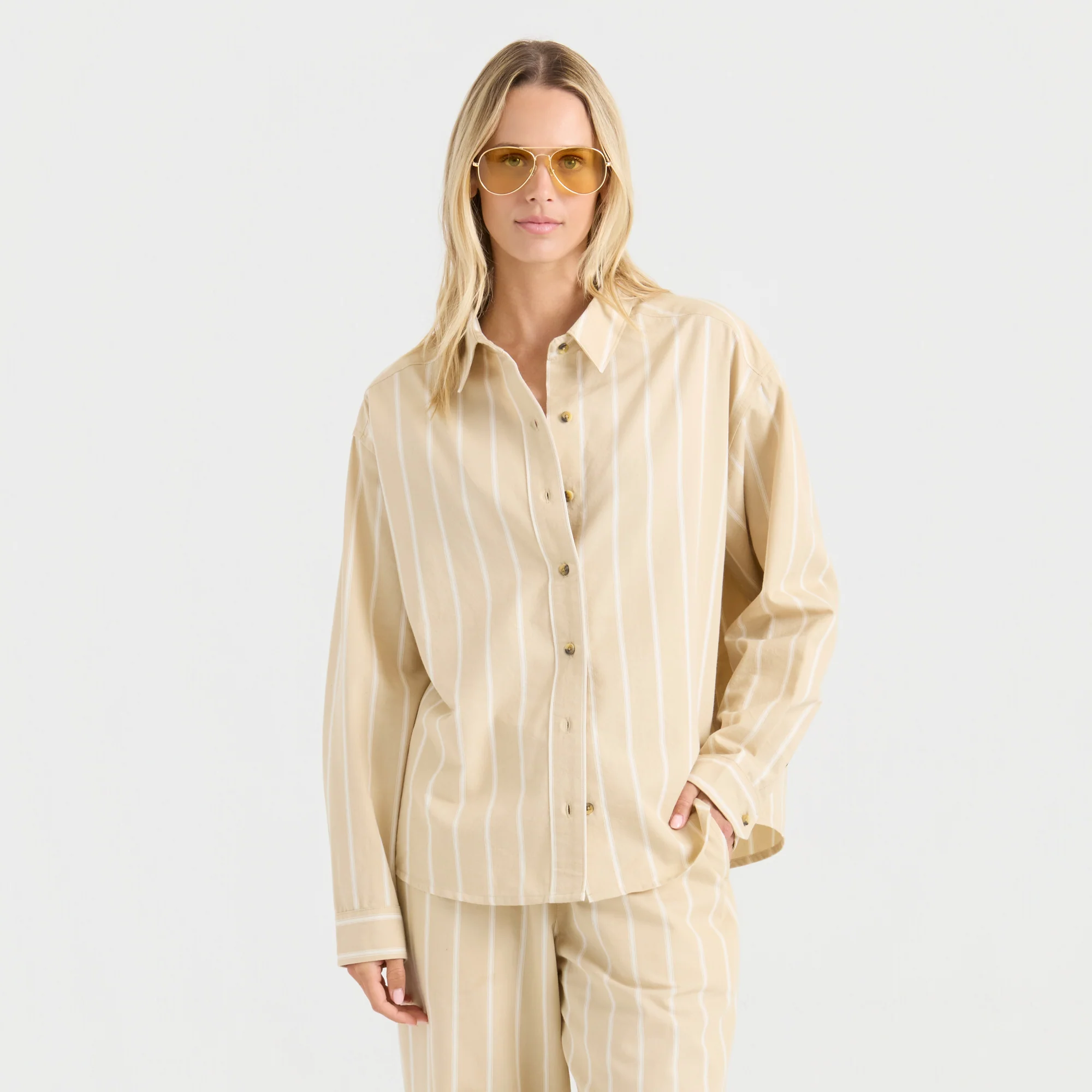 Costa Button Up Shirt - Sand - Image 4