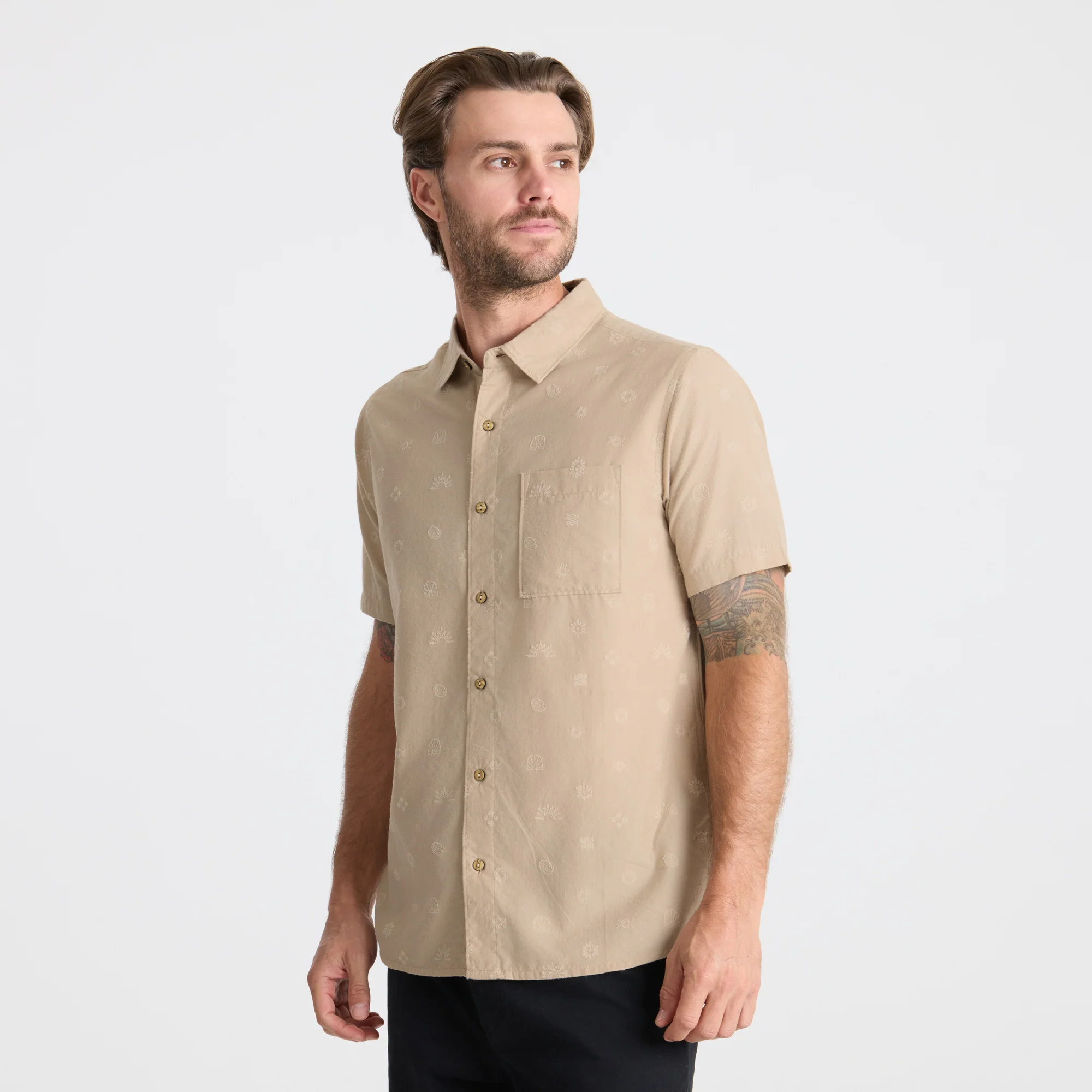 Journey Short Sleeve Button Up Shirt - Fossil - Image 3