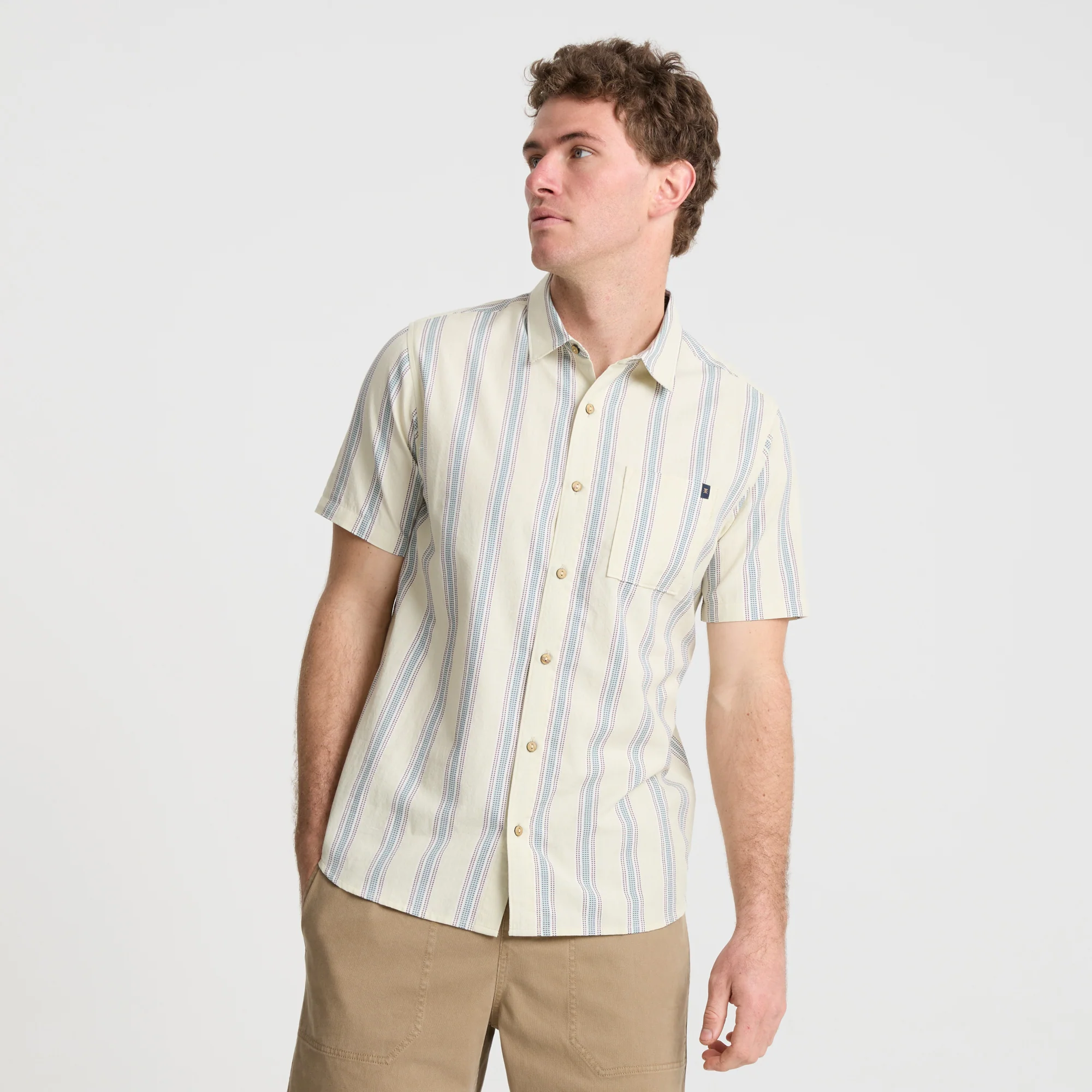 Journey Short Sleeve Button Up Shirt - Stripe Seafoam - Image 2
