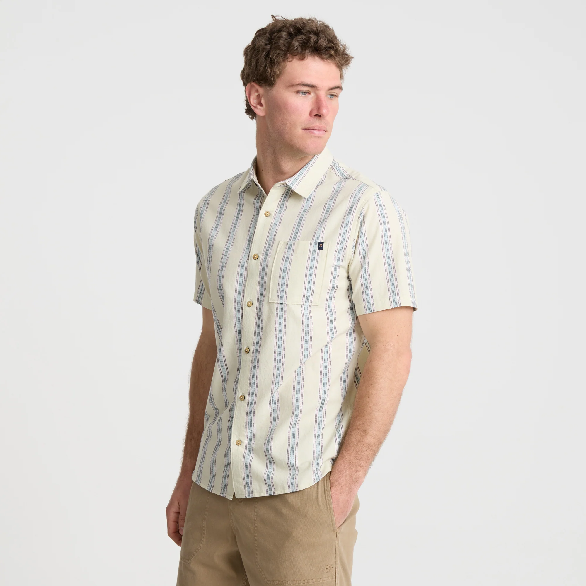 Journey Short Sleeve Button Up Shirt - Stripe Seafoam - Image 3