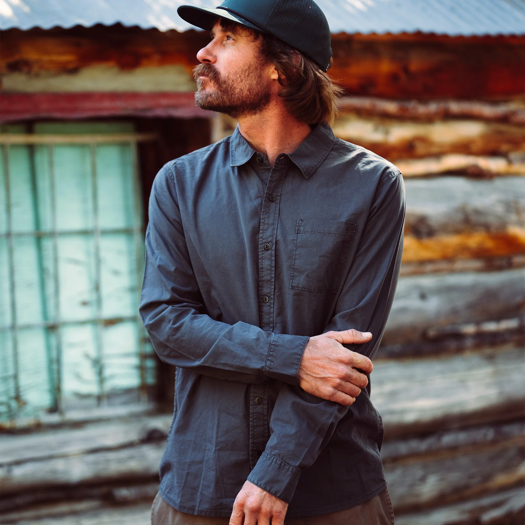 Made To Fade Long Sleeve Button Up Shirt - Washed Charcoal - Image 3