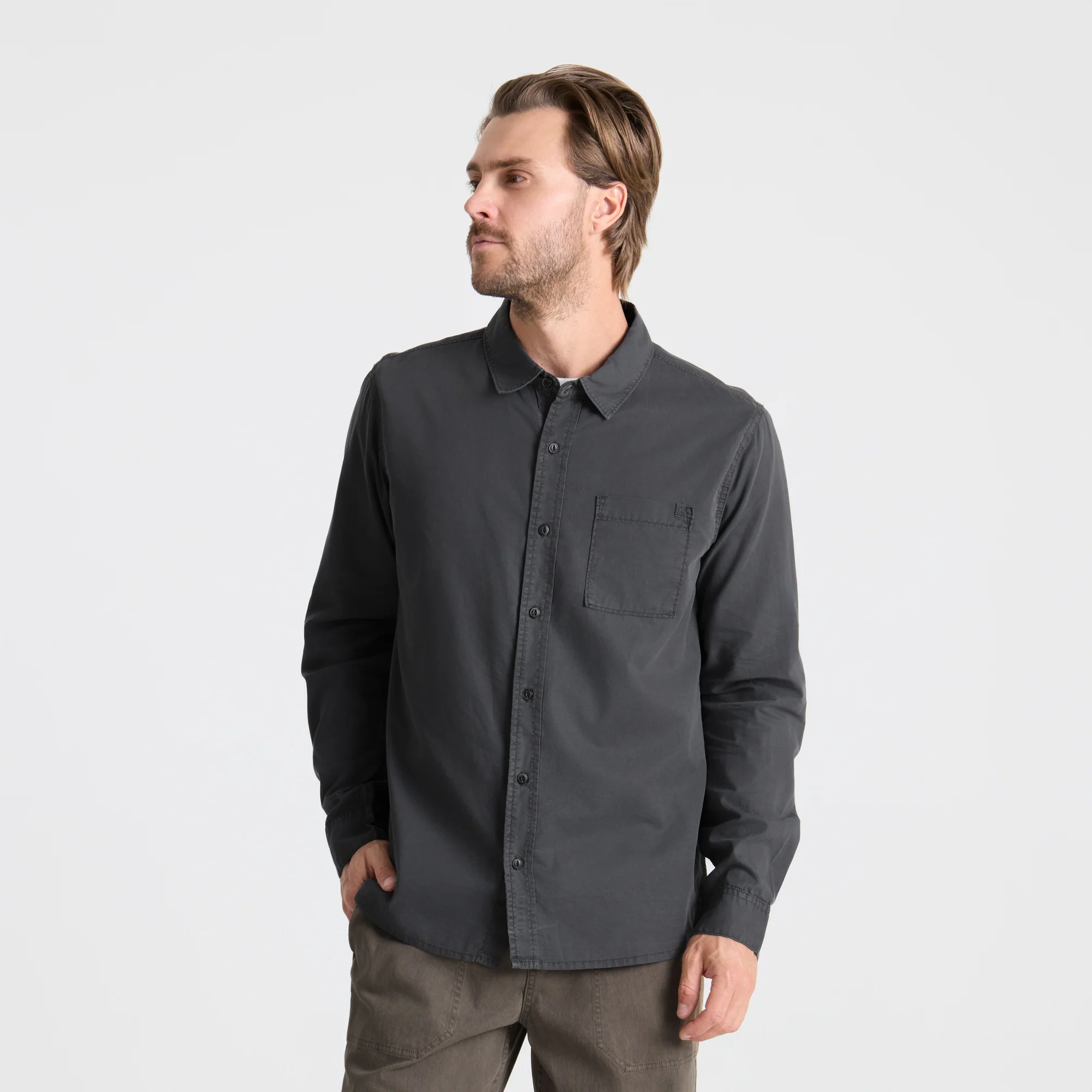 Made To Fade Long Sleeve Button Up Shirt - Washed Charcoal - Image 4