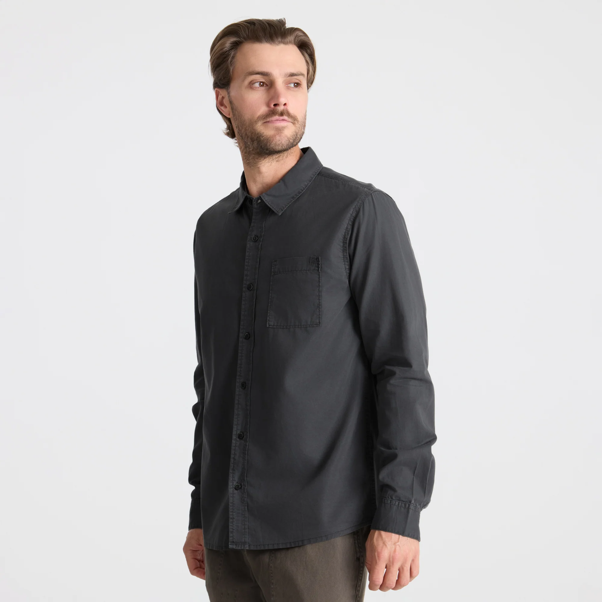 Made To Fade Long Sleeve Button Up Shirt - Washed Charcoal - Image 5