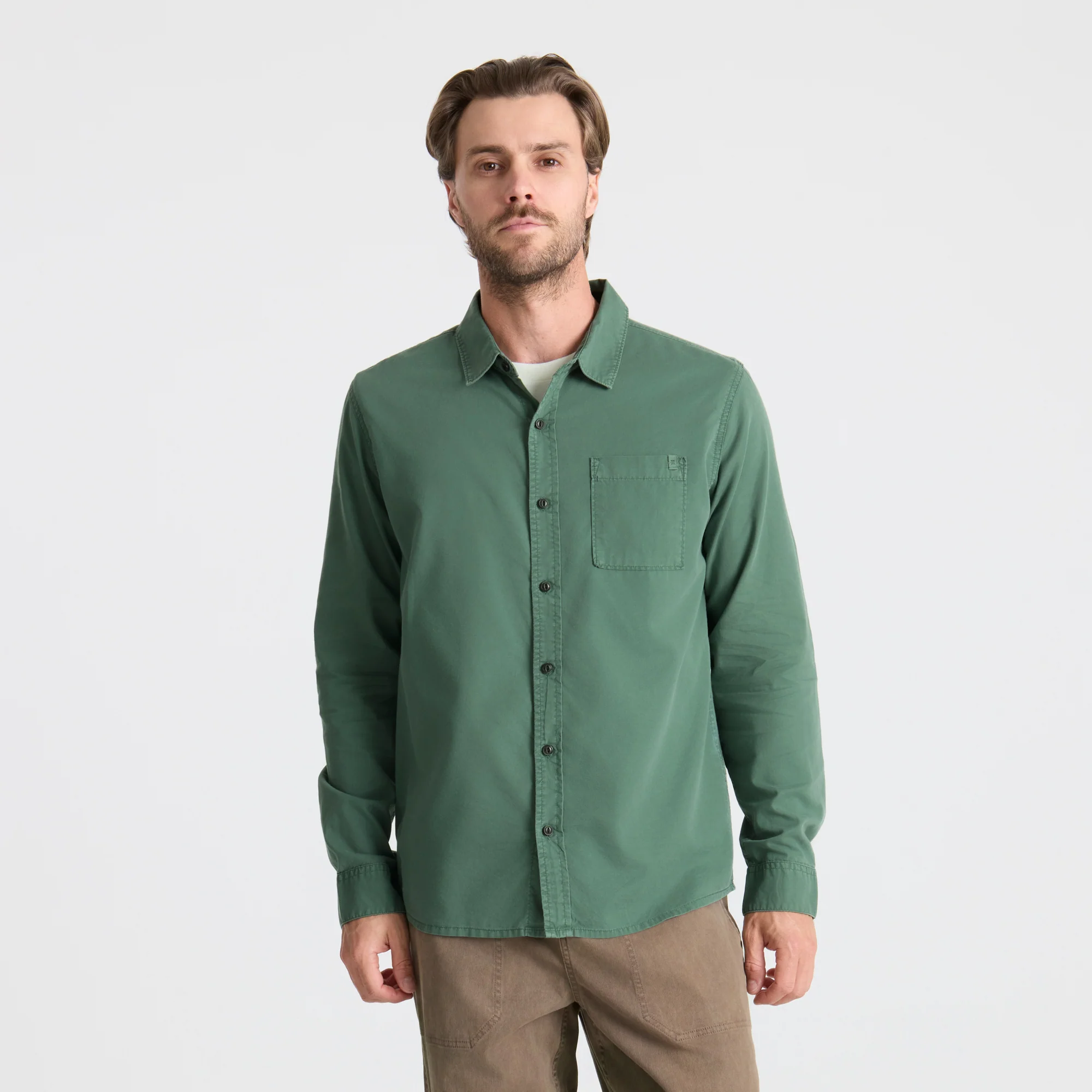 Made To Fade Long Sleeve Button Up Shirt - Washed Slate Green - Image 2