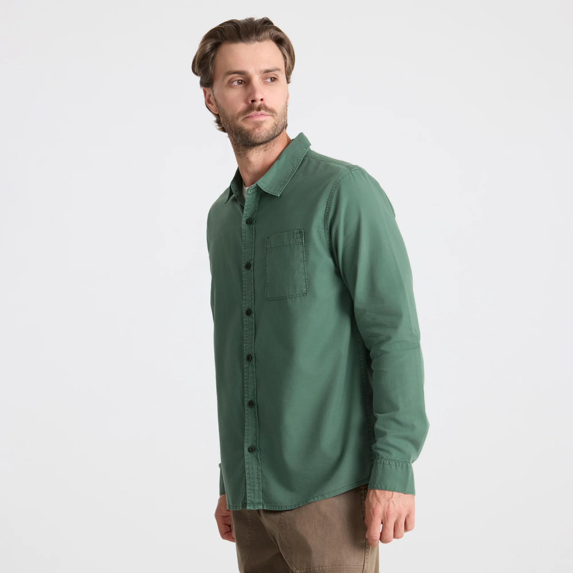 Made To Fade Long Sleeve Button Up Shirt - Washed Slate Green - Image 3
