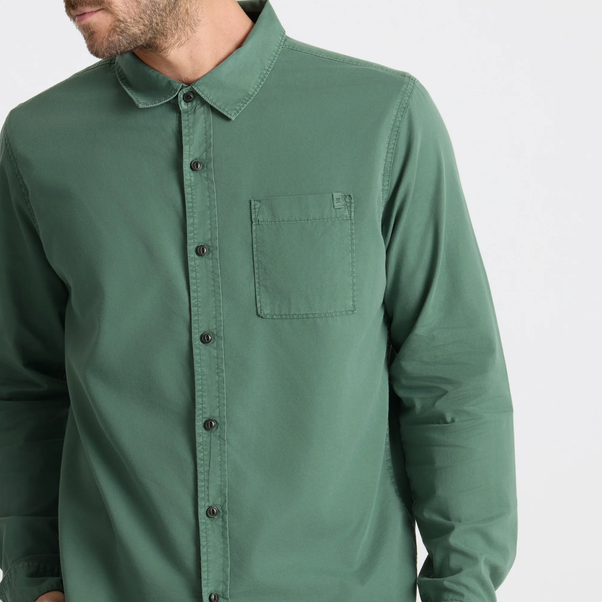 Made To Fade Long Sleeve Button Up Shirt - Washed Slate Green - Image 5