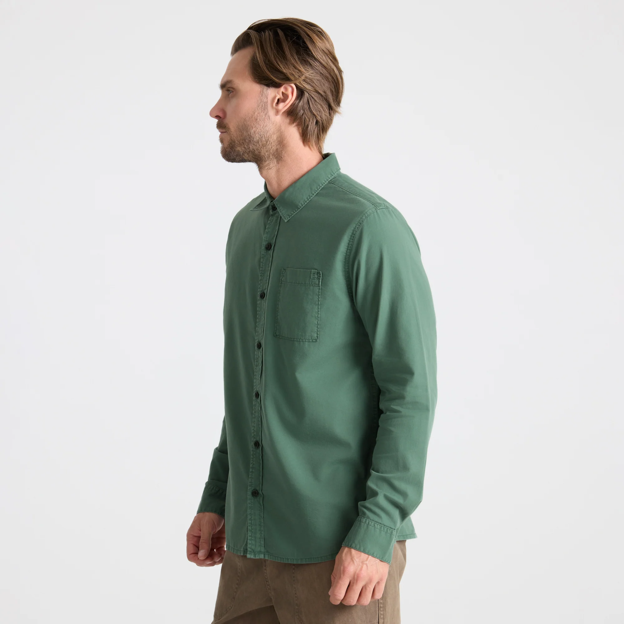 Made To Fade Long Sleeve Button Up Shirt - Washed Slate Green - Image 6
