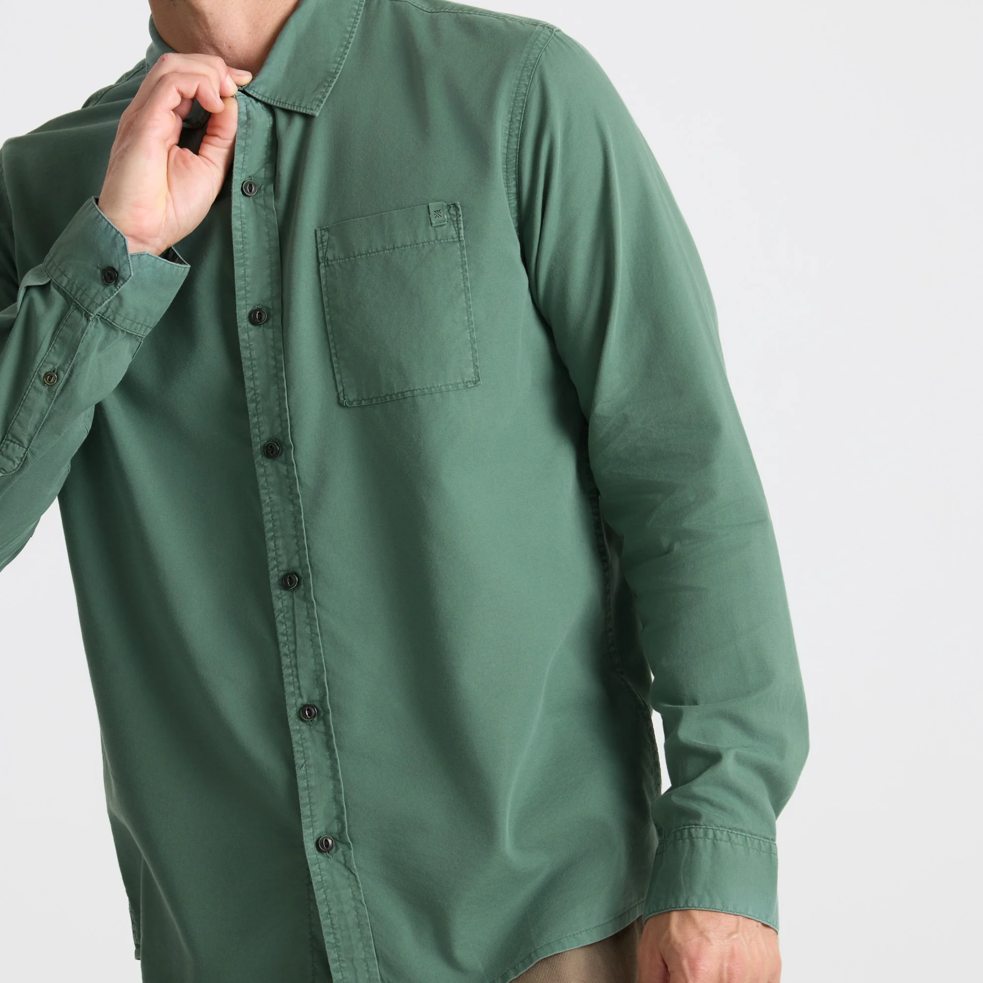 Made To Fade Long Sleeve Button Up Shirt - Washed Slate Green - Image 7