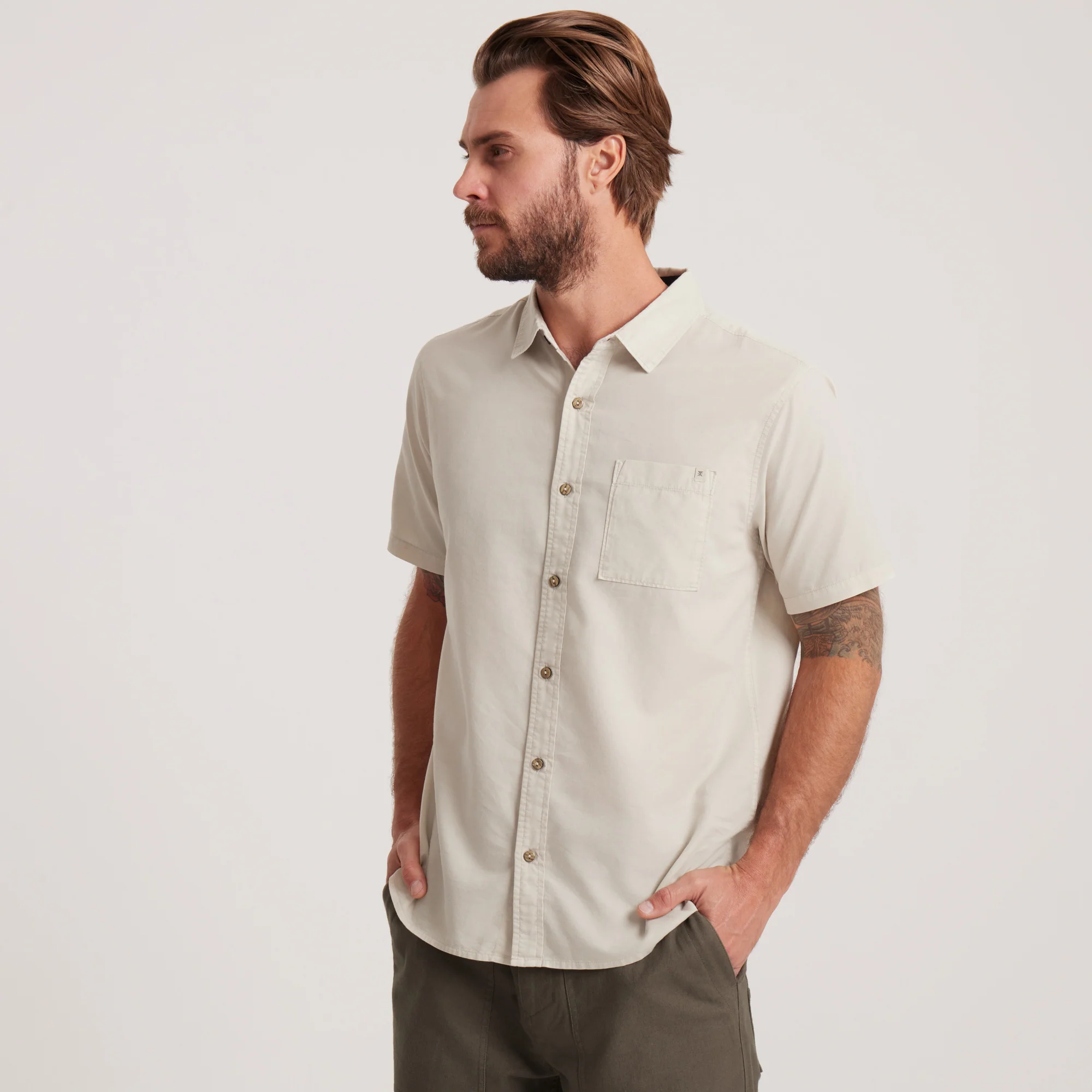 Made To Fade Short Sleeve Button Up Shirt - Washed Bone - Image 5