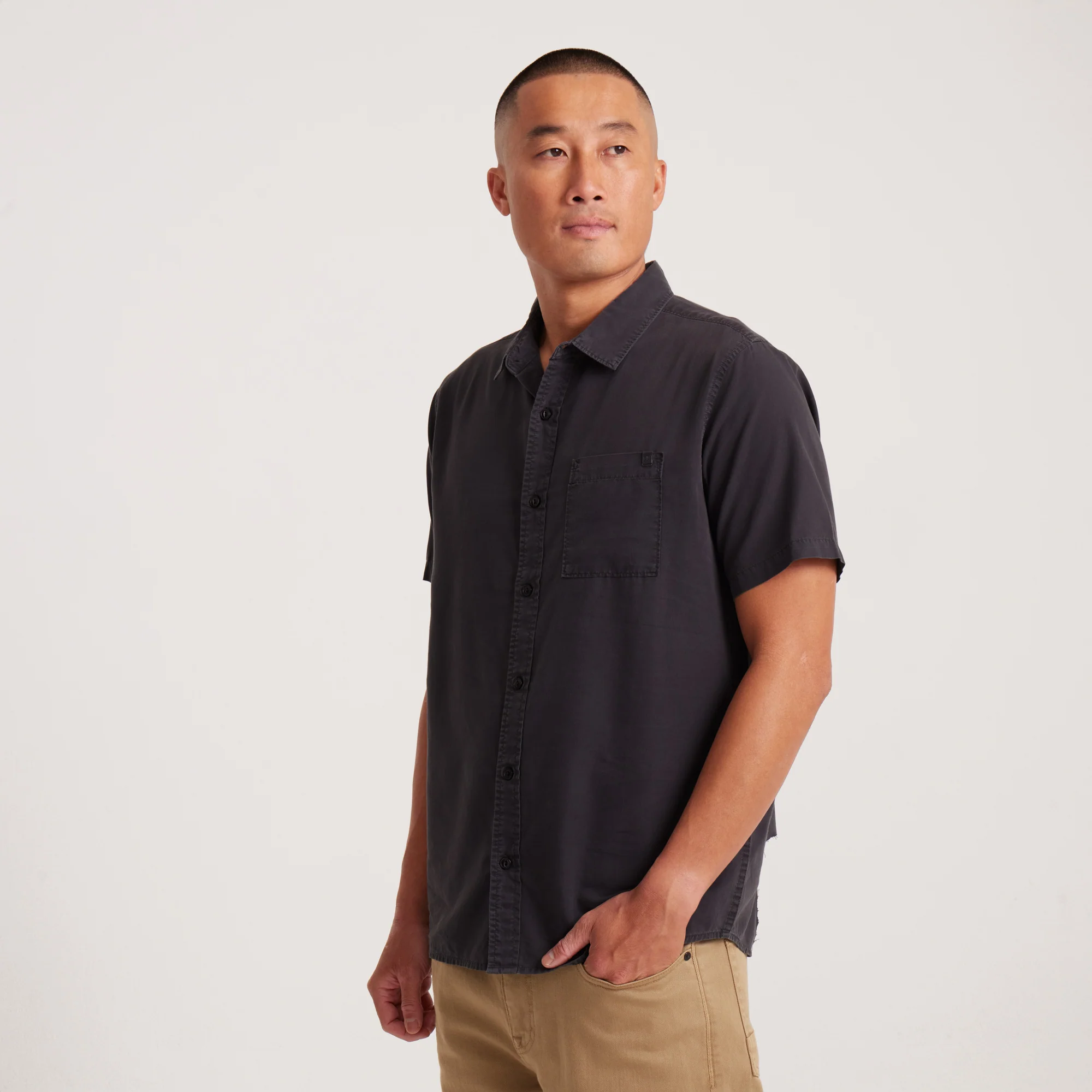 Made To Fade Short Sleeve Button Up Shirt - Washed Charcoal - Image 3