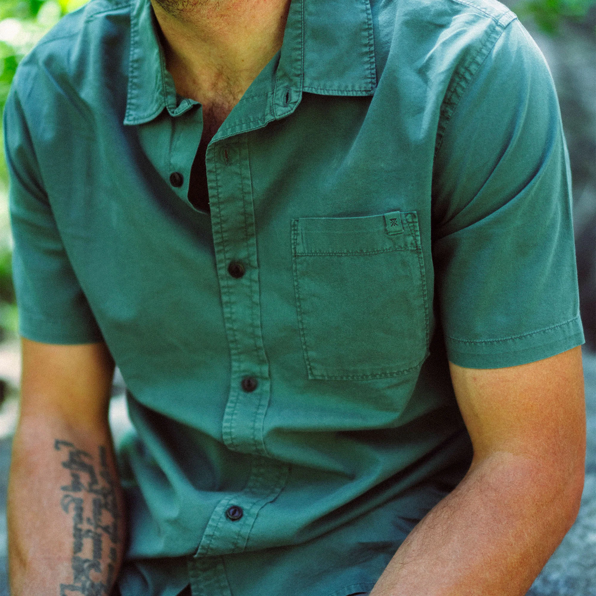 Made To Fade Short Sleeve Button Up Shirt - Washed Slate Green - Image 2