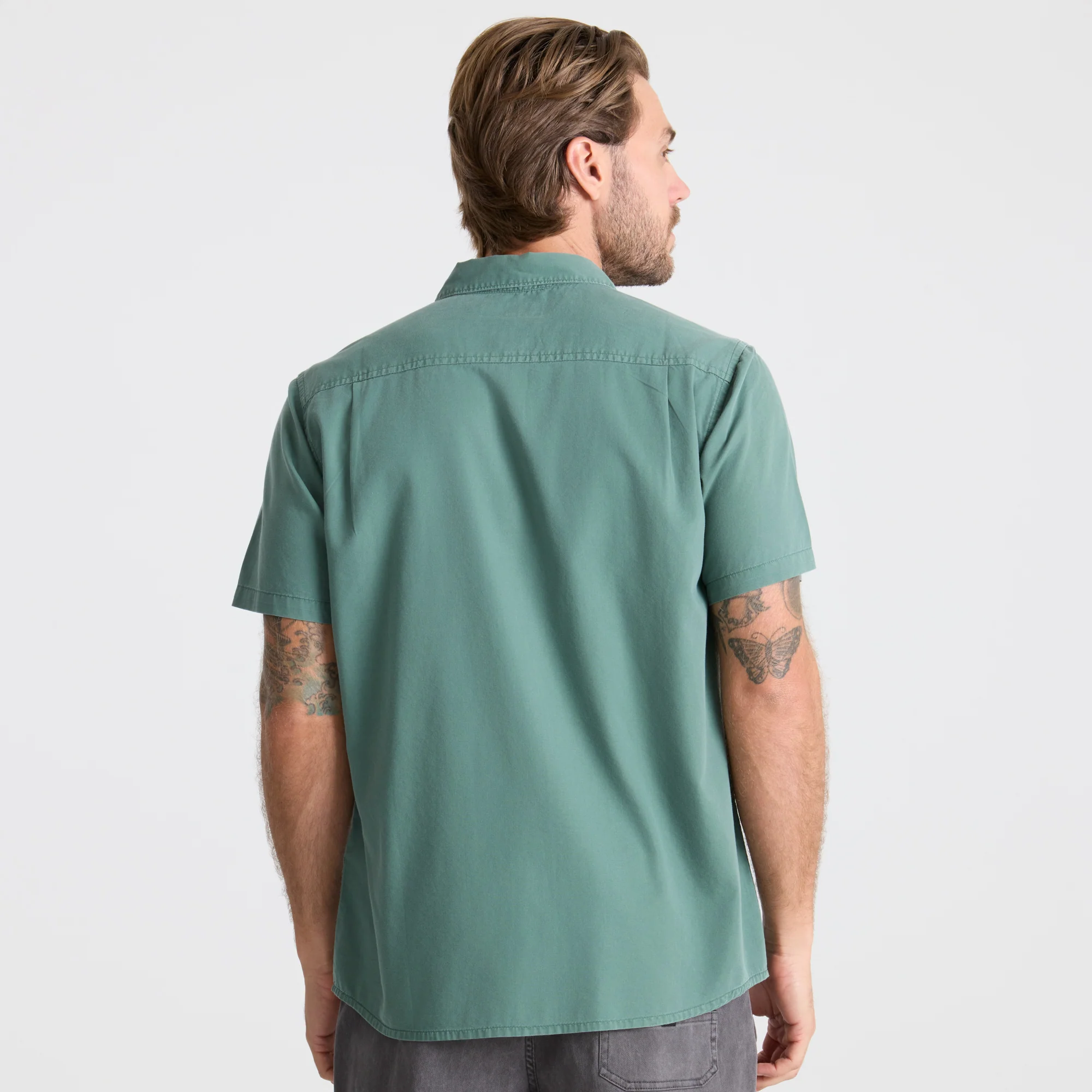 Made To Fade Short Sleeve Button Up Shirt - Washed Slate Green - Image 5