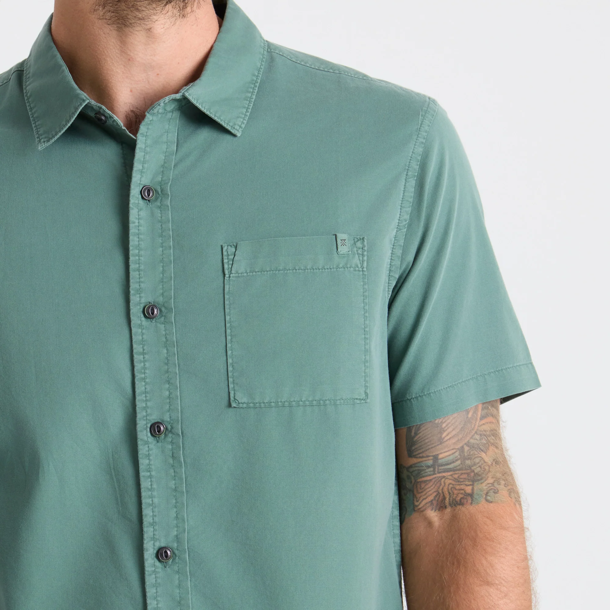 Made To Fade Short Sleeve Button Up Shirt - Washed Slate Green - Image 6