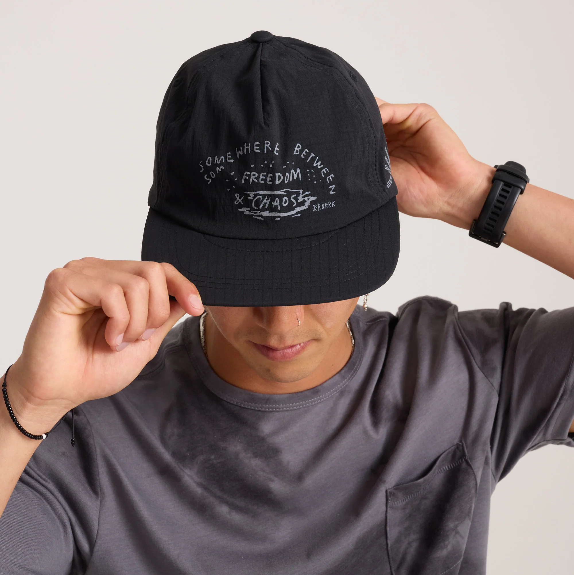 Mathis 5 Panel Strapback Hat - Chaos Black - Image 9