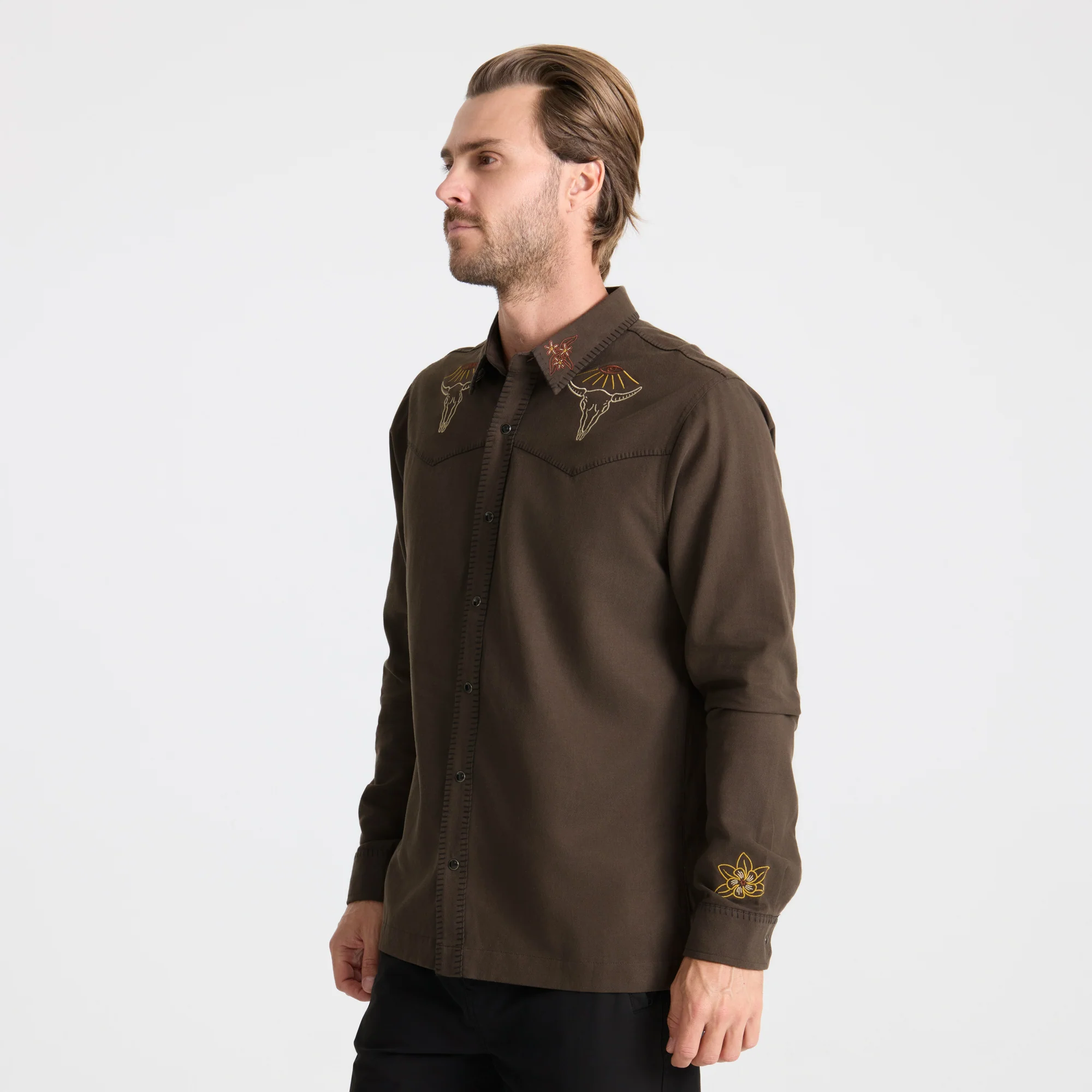 On the Range Long Sleeve Button Up Shirt - Dark Brown - Image 4