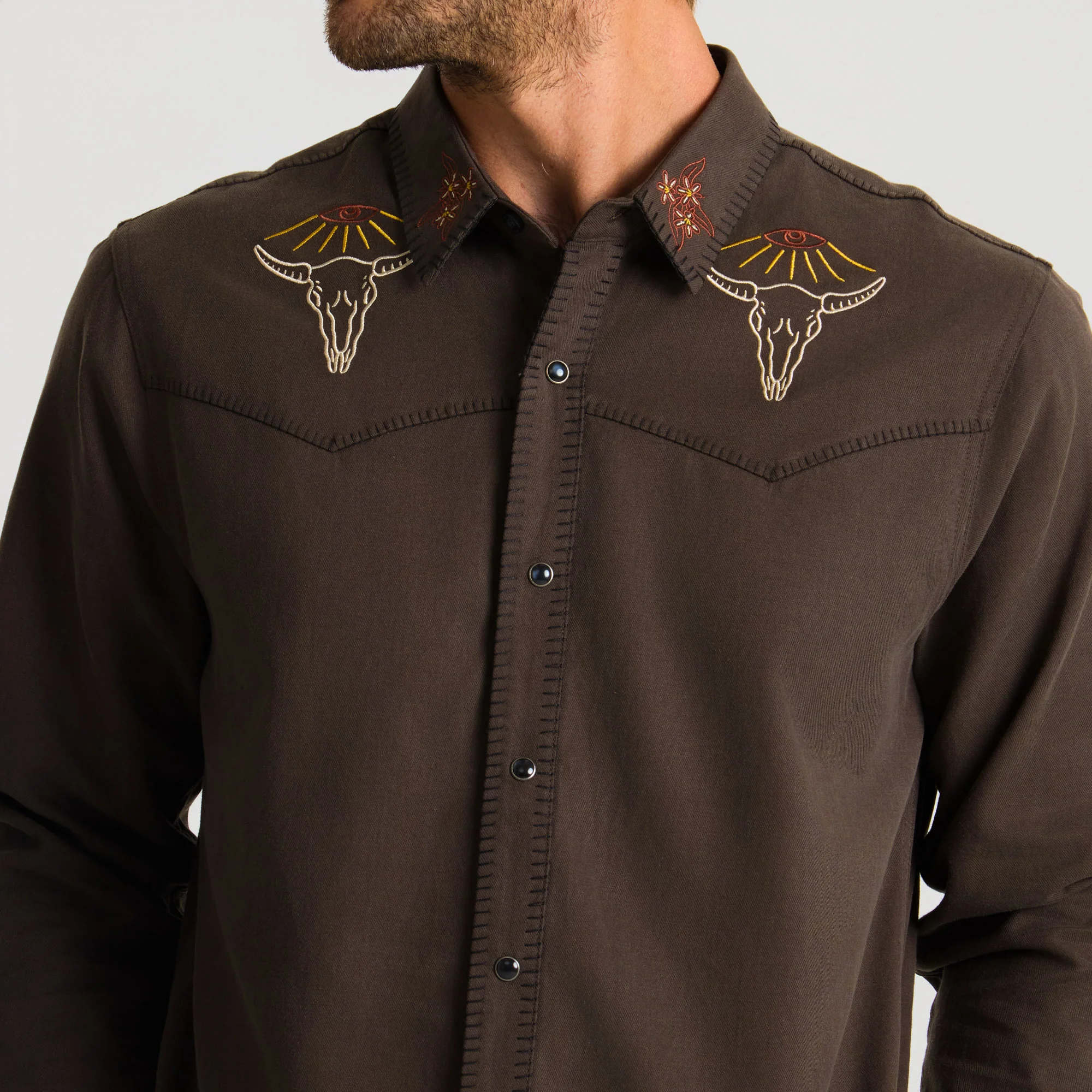 On the Range Long Sleeve Button Up Shirt - Dark Brown - Image 8