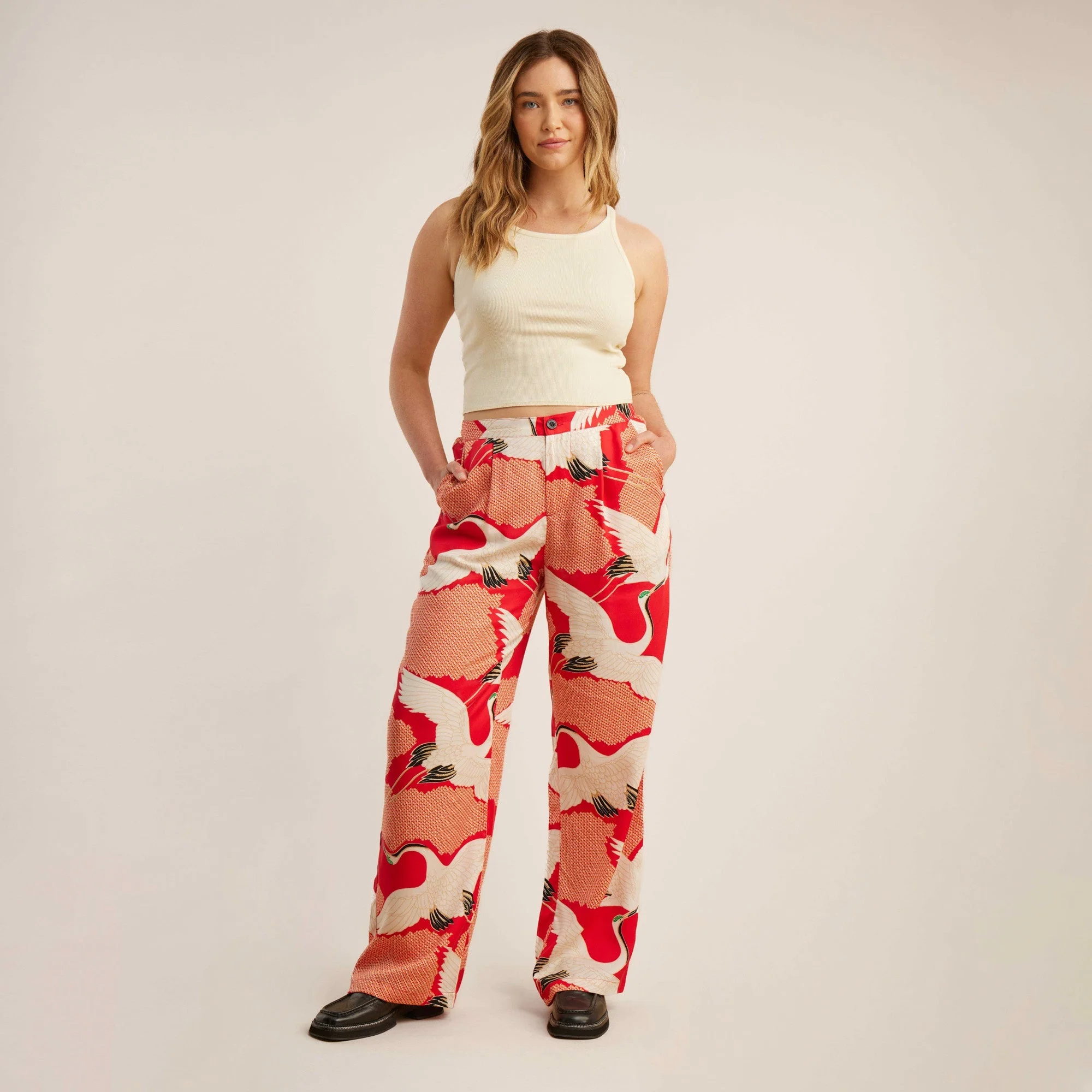 PIC Pants - Bright Red Vintage Crane - Image 4