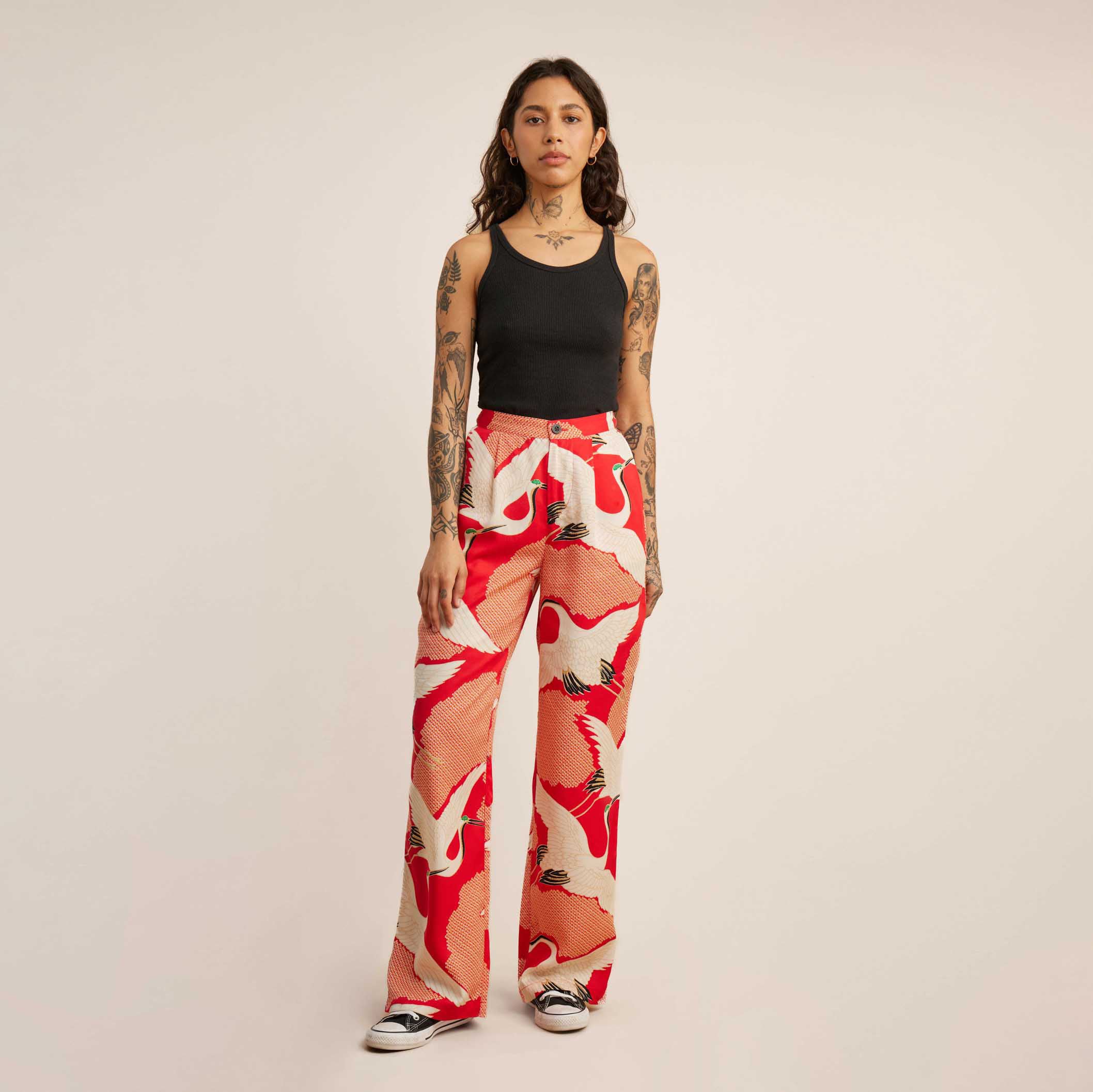 PIC Pants - Bright Red Vintage Crane - Image 6
