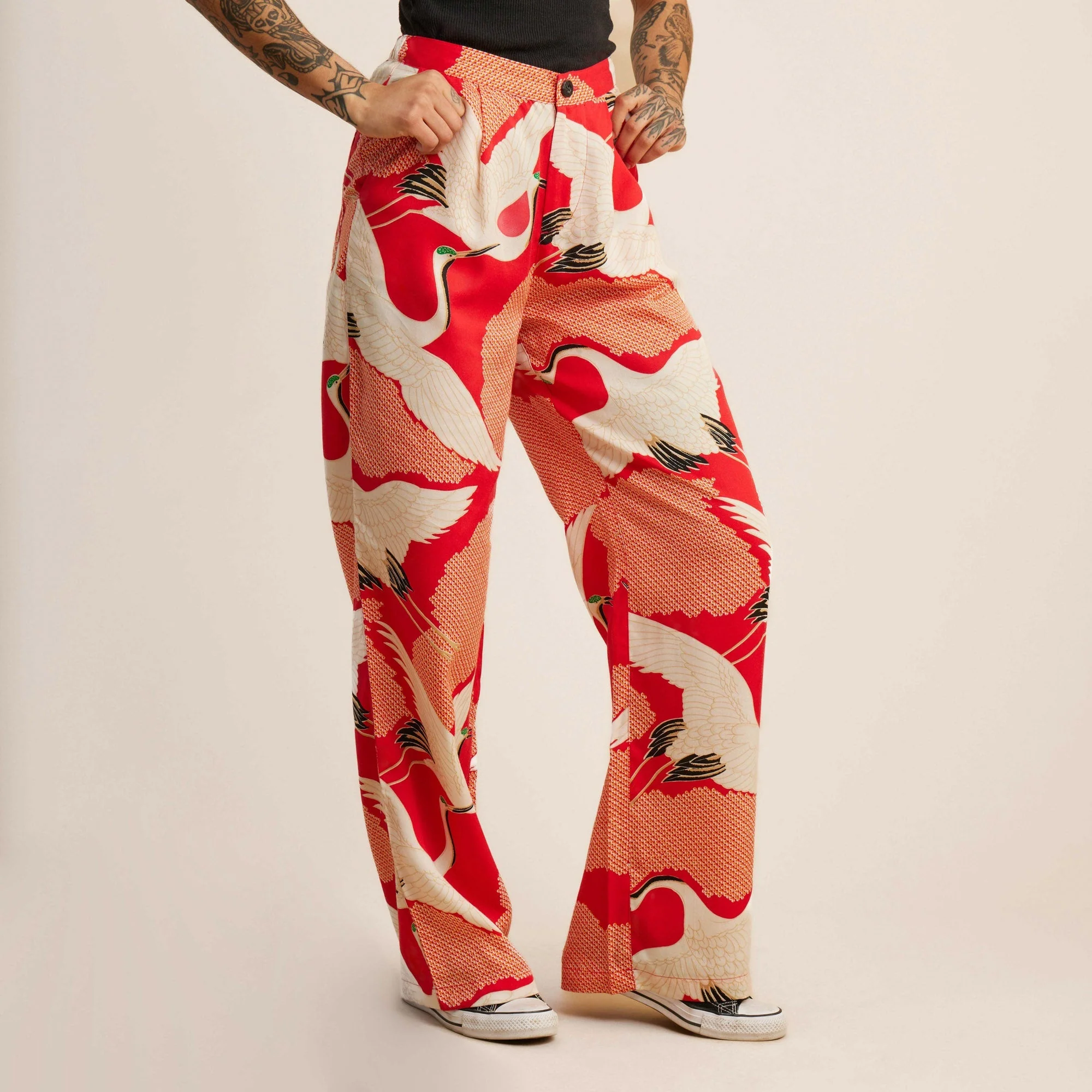 PIC Pants - Bright Red Vintage Crane - Image 7