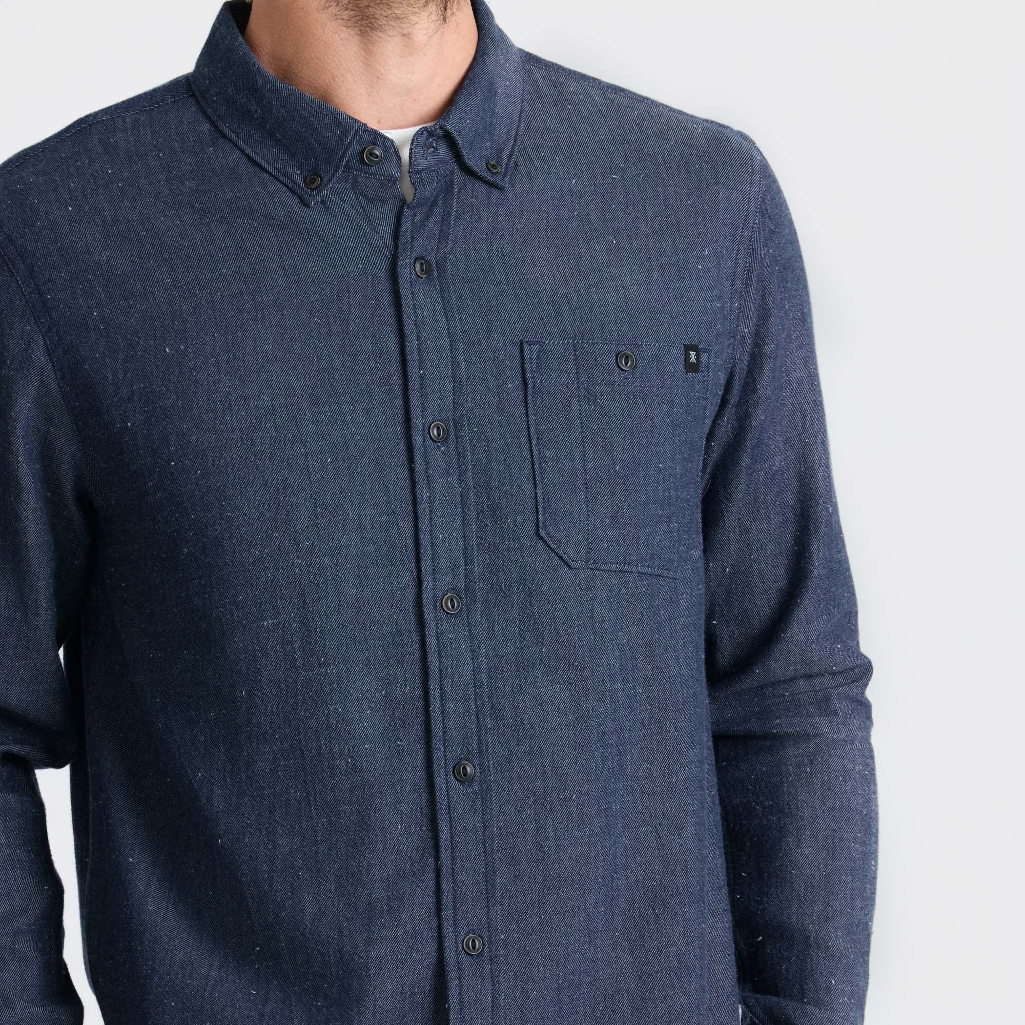 Scholar Chambray Button Up Shirt - Mid Indigo - Image 3