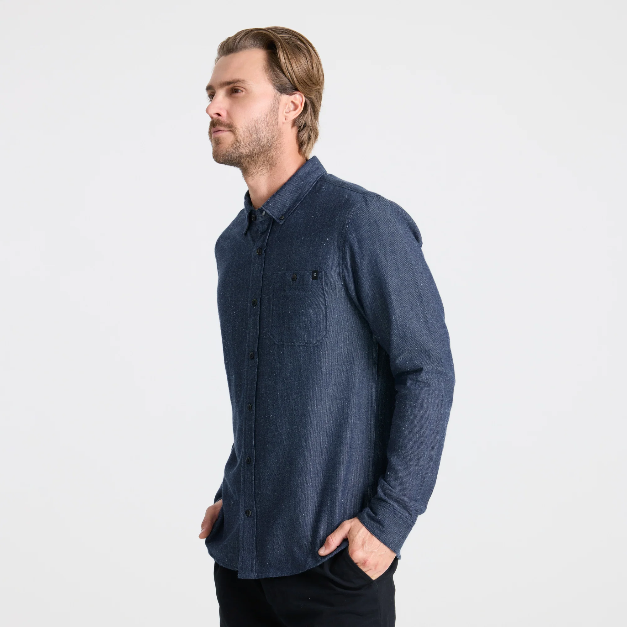 Scholar Chambray Button Up Shirt - Mid Indigo - Image 4