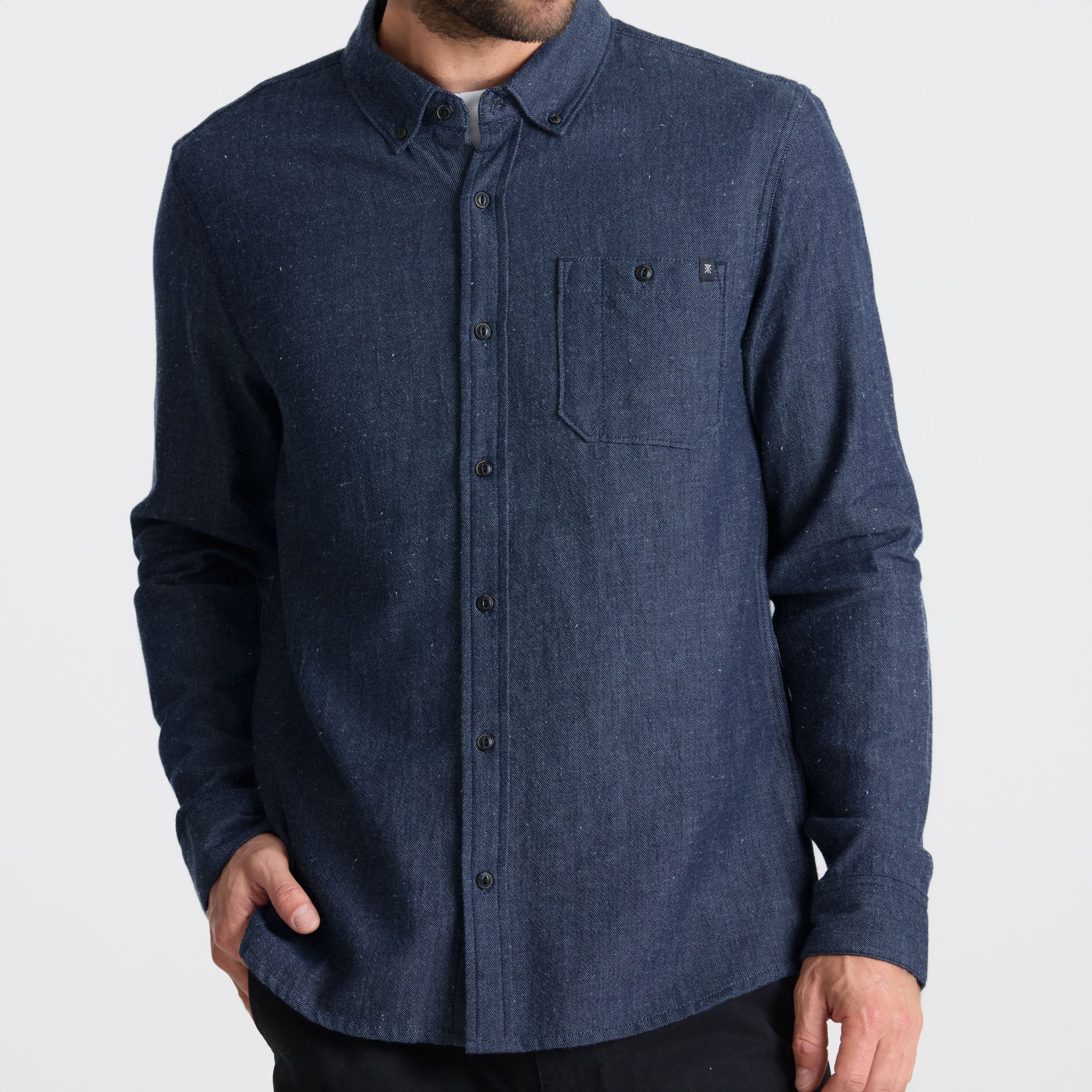 Scholar Chambray Button Up Shirt - Mid Indigo - Image 6