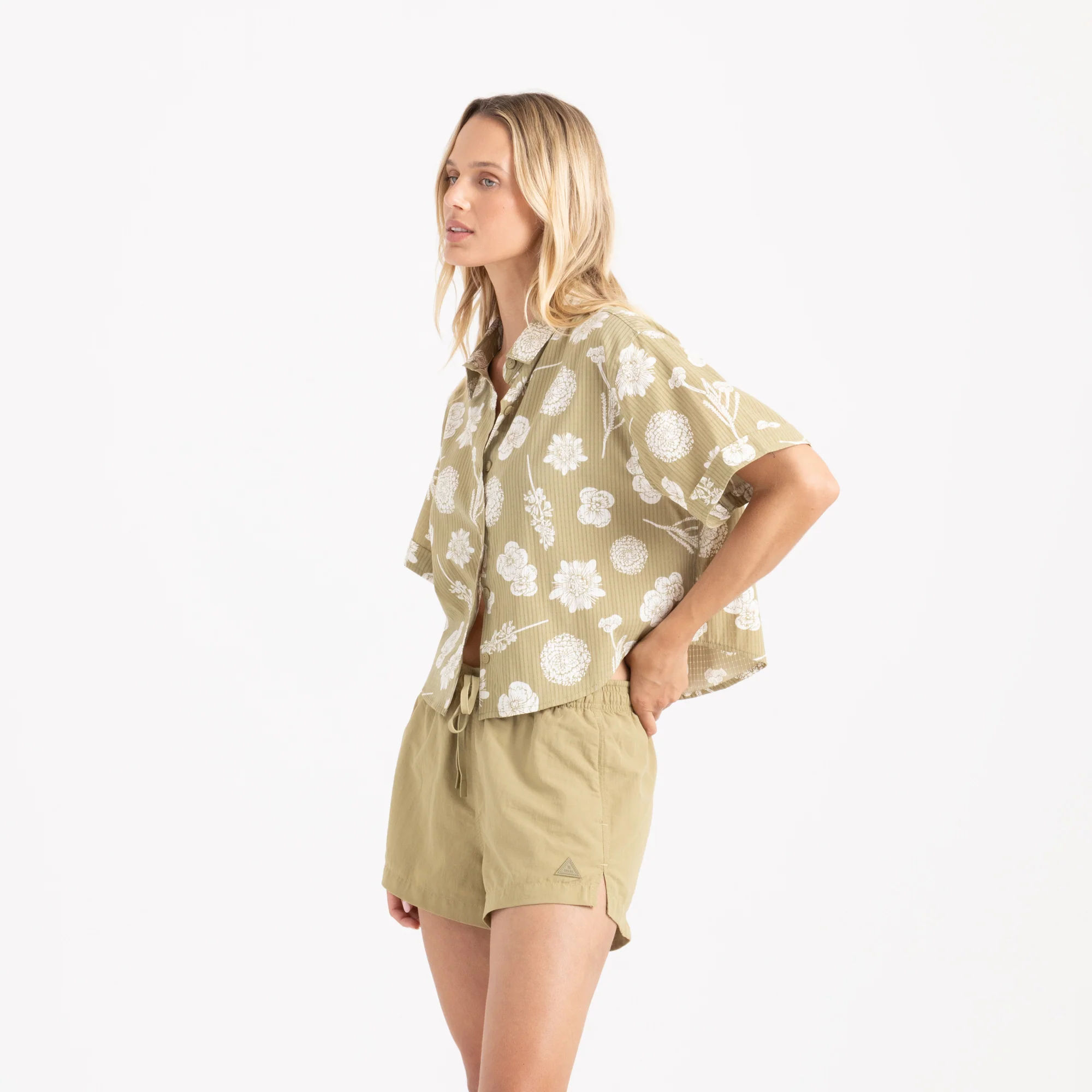Bless Up Cropped Button Up Shirt - Dusty Olive - Image 2