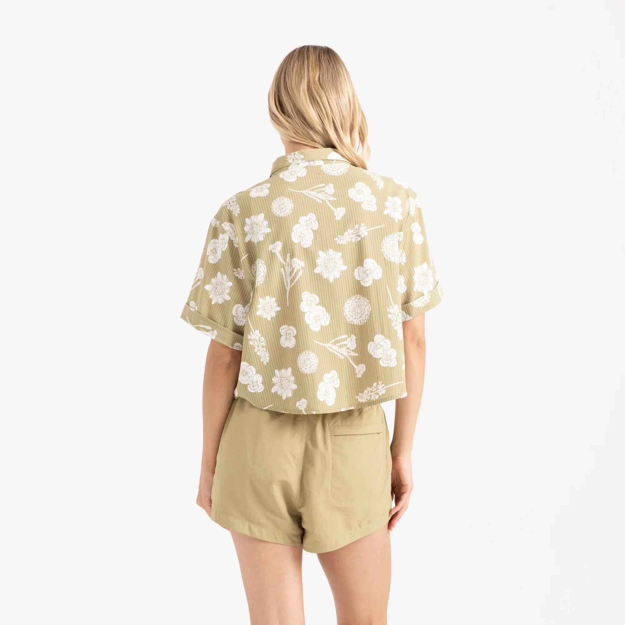 Bless Up Cropped Button Up Shirt - Dusty Olive - Image 3