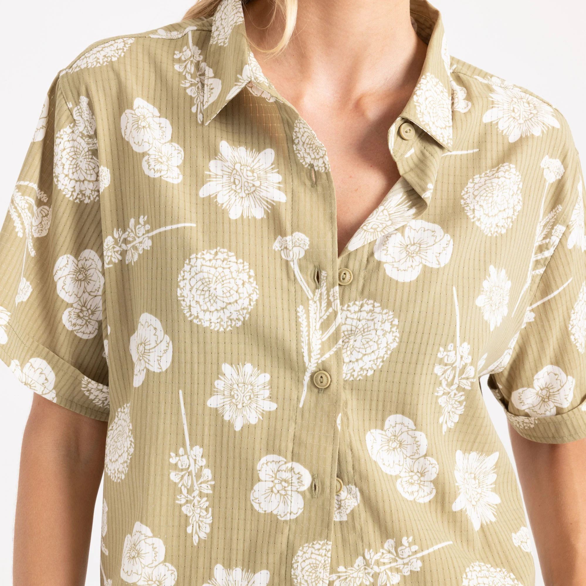 Bless Up Cropped Button Up Shirt - Dusty Olive - Image 5