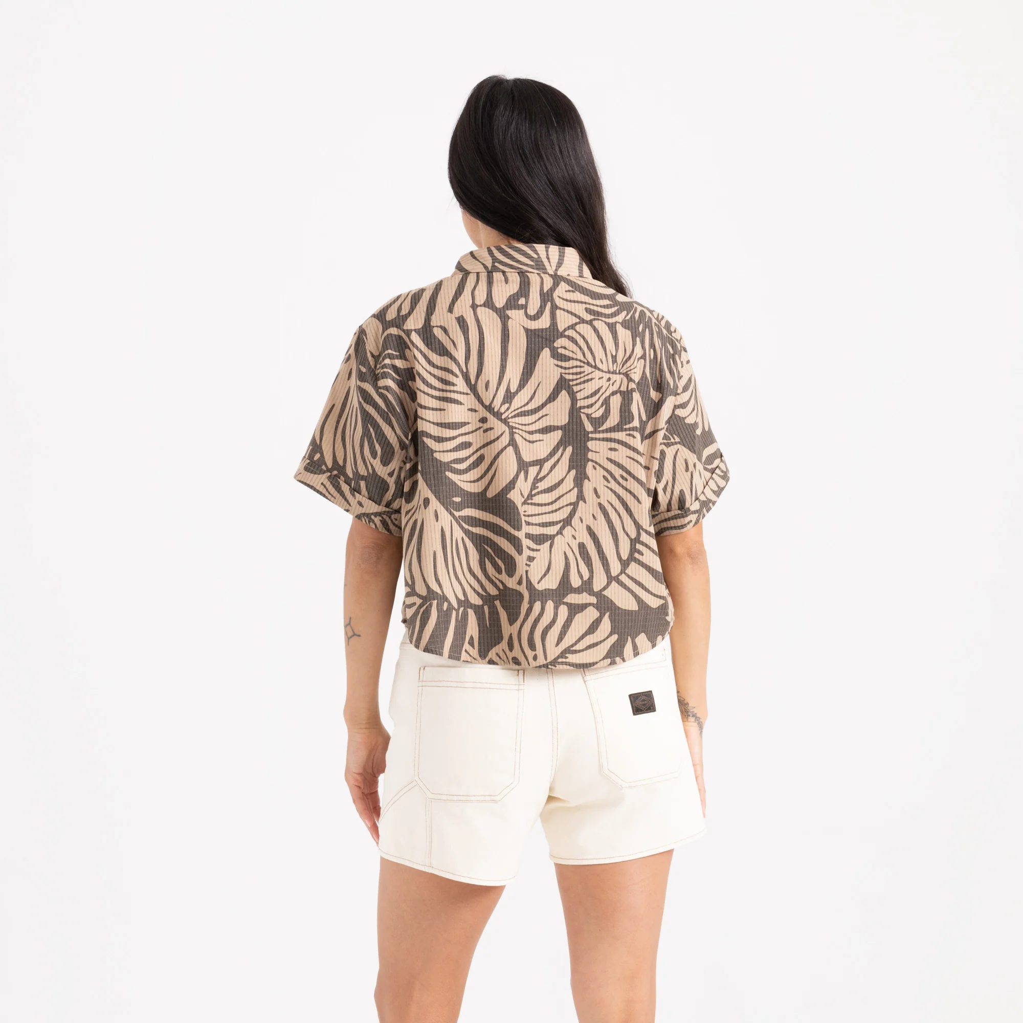 Bless Up Cropped Button Up Shirt - Khaki - Image 3